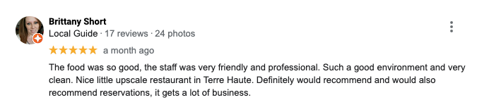 Google Review Bar Bosco Terre Haute